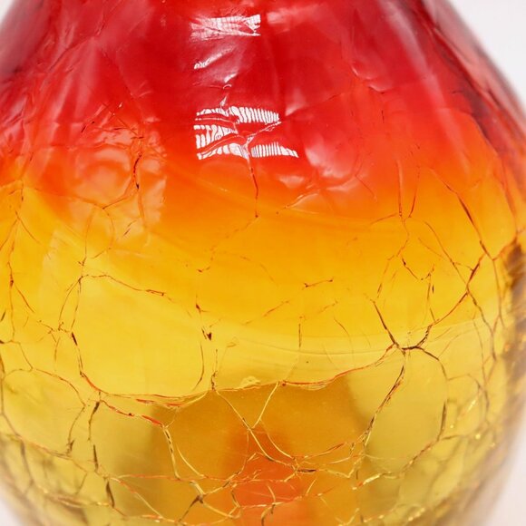 Pair of Blenko Amberina Hand Blown 6.5" Crackle Glass Vase Ruffled Top Vintage - Picture 7 of 7